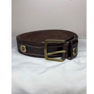 Remington 12 GA Shotgun Shell Brown Leather Belt Size 44 Brass Buckle